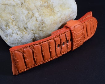 Cinturino Orologio In Pelle Struzzo Arancione &ndash; Larghezze Da 14 A 38 Mm &ndash; Fatto A Mano