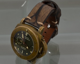Pulseira de couro marrom para relógio, 22, 24 e 26 mm, pulseira vintage de couro de bezerro, estilo Ferus II Panerai