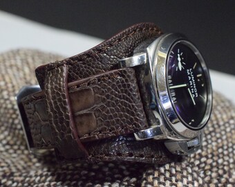 Bracelet de montre MA 26 24, 22 mm véritable peau d'autruche marron I Matte Bund Band pour Panerai Breitling Rolex, etc. fait main en Espagne