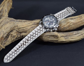 MA watch strap 22 20 18 mm White Matte Genuine Cobra Belly Snake Skin fits Rolex Omega Classic Style Handmade Spain