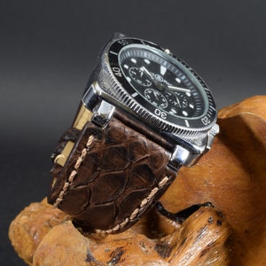 Cinturino per orologio MA per bell & ross 24 - 24 mm Genuine Python Belly Skin Vintage Brown II compatibile br 01 + br 03 Fatto a mano in Spagna