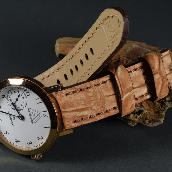 MA horlogeband 26 24 22 mm Echte Alligator Huid Nubuck Beige Bruin Fantasy II past Panerai Breitling etc Handgemaakt Spanje