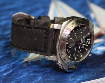 Handmade Black Rubber Watch Strap 22 24 26 mm, Submersible Band