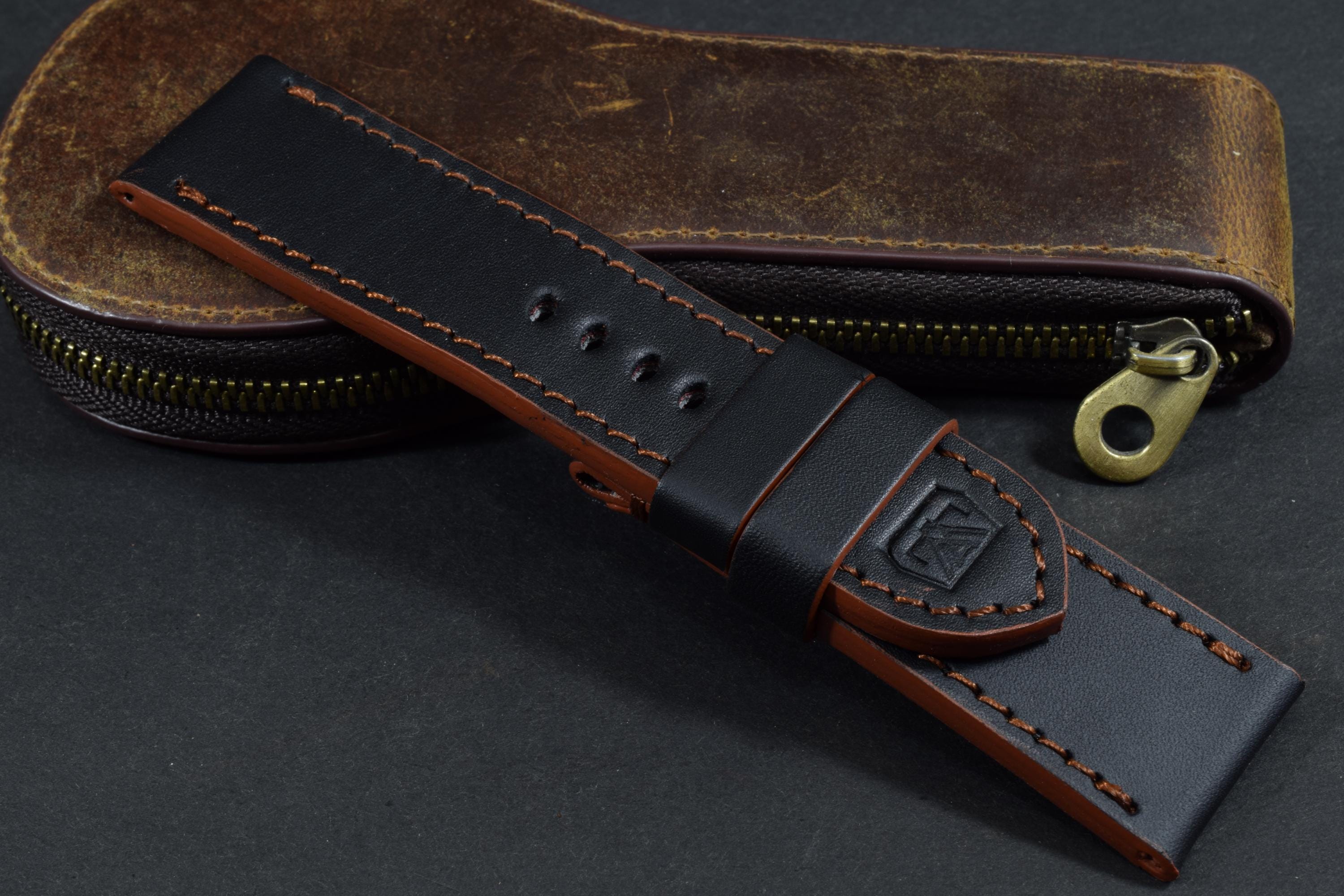 ハンドメイド ブラック ブラウン カーフスキンレザー ウォッチ