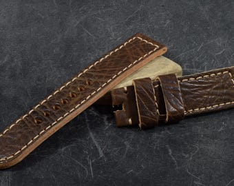 Handmade Vintage Carabu Brown II Leather Watch Strap, 24/22-130/80 mm (618)