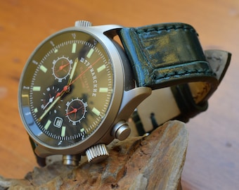 Handmade Dark Green Genuine Alligator Watch Strap 18/20/22mm, Shiny Leather Band