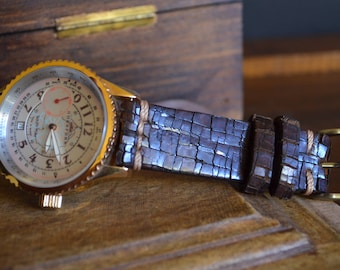 Brown Calf Leather Watch Strap, Destroyer III, Handmade Vintage Band 18/20/22mm