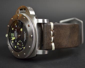 Bracelet de montre MA 26 24, 22 mm Old Oil Black II Cuir de veau véritable vintage Bracelet pour Panerai, etc.