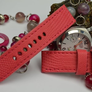 MA 時計ストラップ 24 mm 純正 LIZARD スキン ピンク マット パネライ ブライトリング ロレックス オメガなどに適合 ハンドメイド スペイン製
