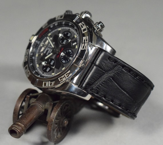 MA Watch Strap 22 20 18 Mm Black Matte Genuine Alligator Skin Band