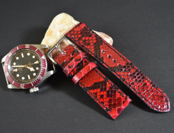 MA Watch Strap 22 20 18 Mm Real Python Snake Skin Red II Shiny