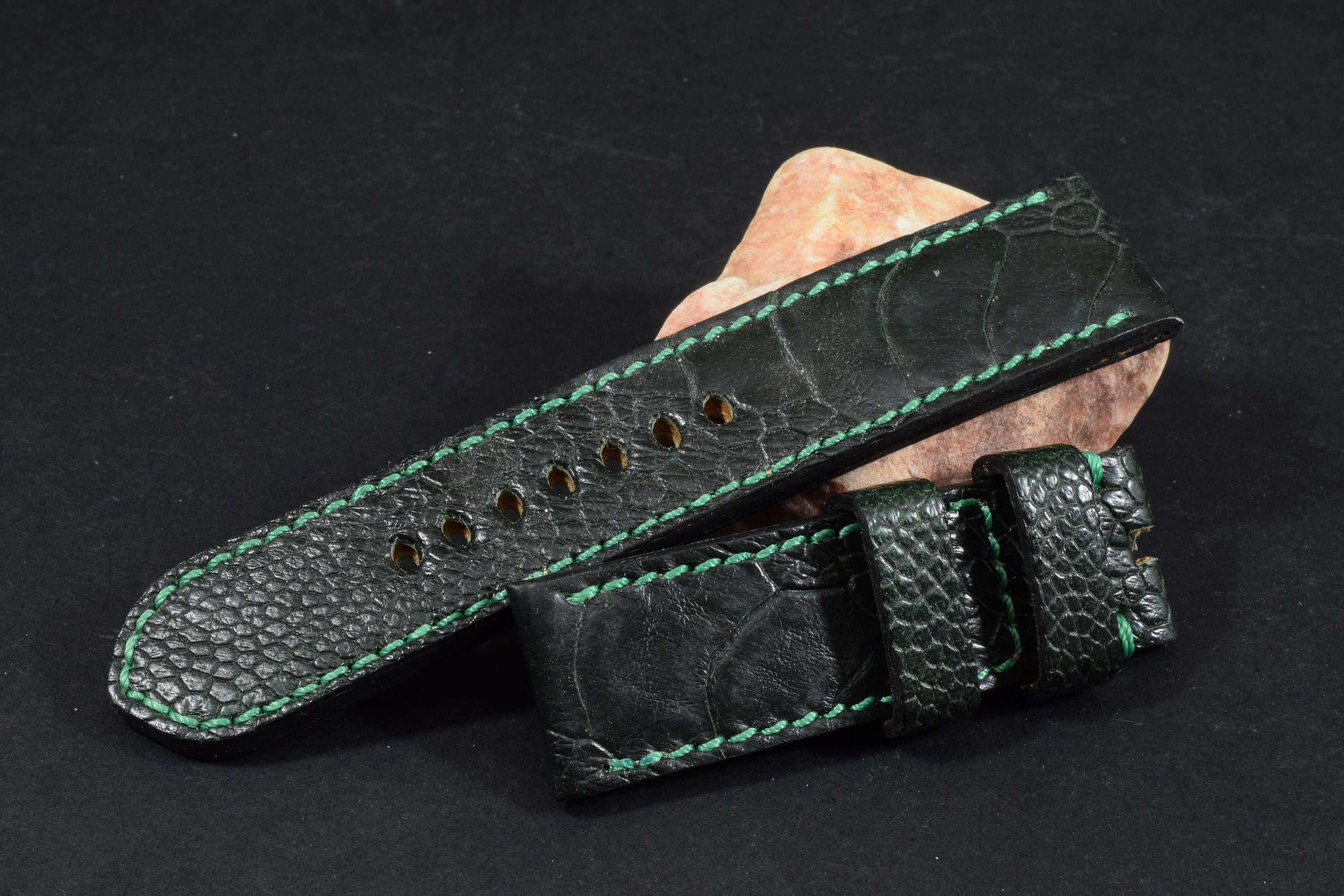 Bracelet Montre En Cuir D'autruche Véritable Vert - 12mm - Neuf Sans étiquette