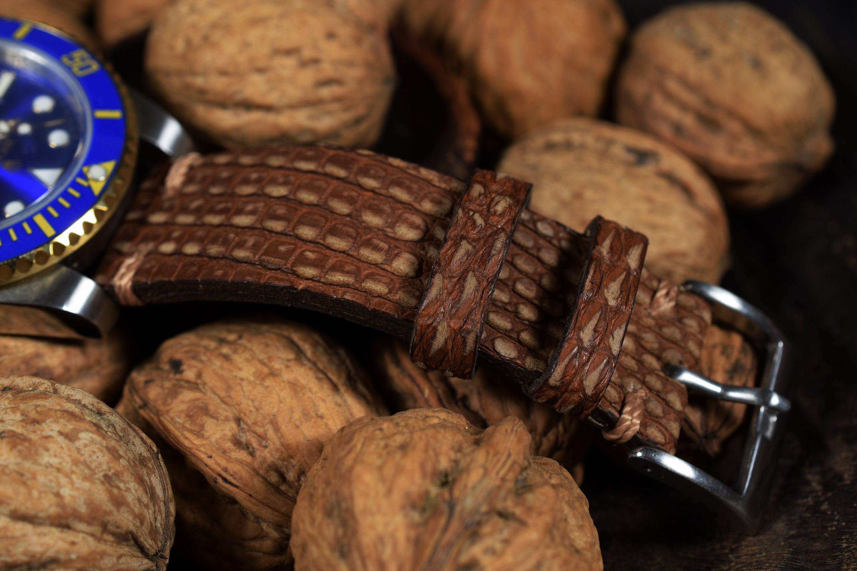 Cinturino Orologio Pelle Di Lucertola Marrone Fatto A Mano – Larghezze 17-23 Mm Personalizzate