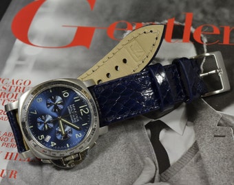 MA watch strap 22 20 18 mm Blue Shiny Genuine Sea Snake Ayers skin fits Rolex Omega Seiko etc Classic Style Handmade Spain