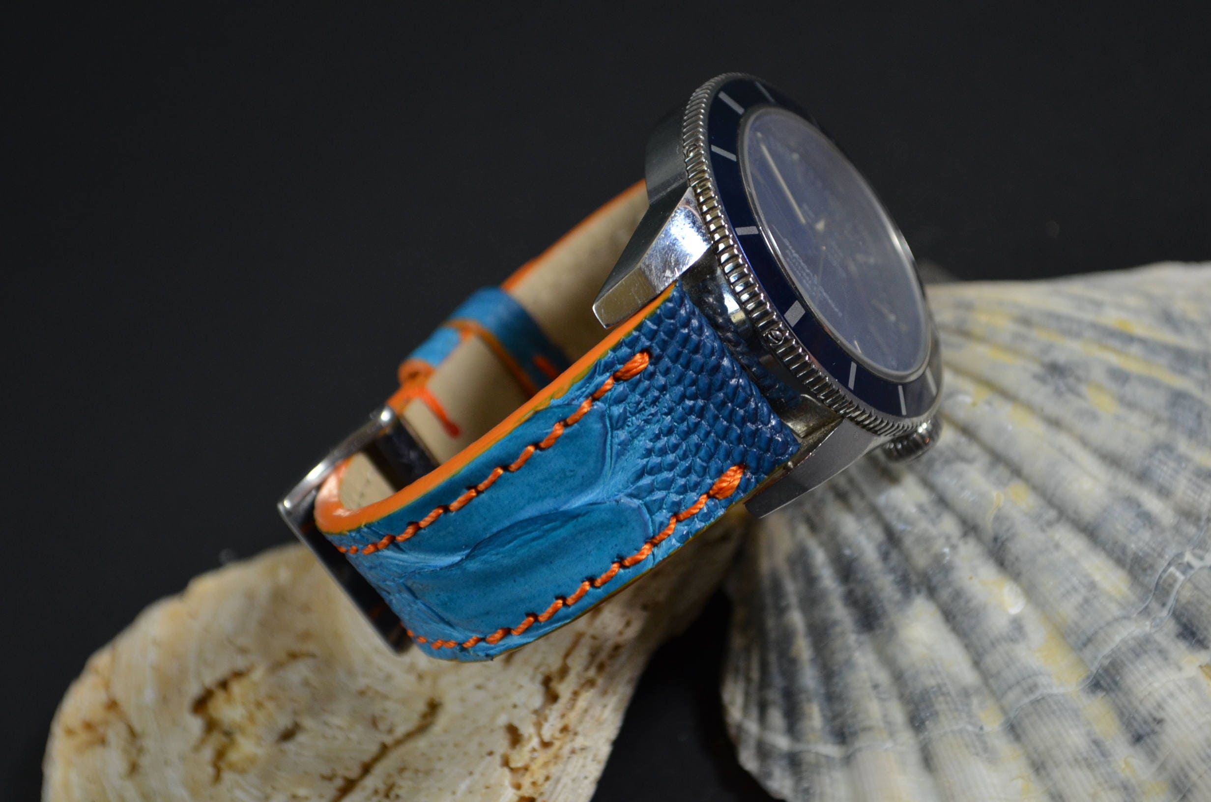 Schnellwechsel Uhrenarmband Echt Strauss Dunkelblau 18mm