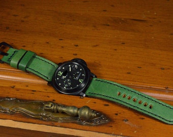Uhrenarmband 26 24 22 mm dunkelgrün Niebla 8 Kalbsleder, Vintage Style