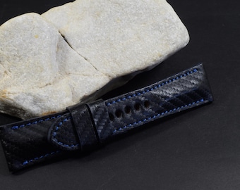Cinturino Orologio In Pelle Nera Con Fibra Di Carbonio – 24mm, Adatto Per Panerai Luminor