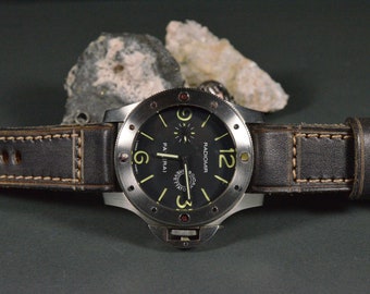Handgemaakte zwarte vintage leren horlogeband: 26 24 22 mm, Panerai-stijl, Gadir 2