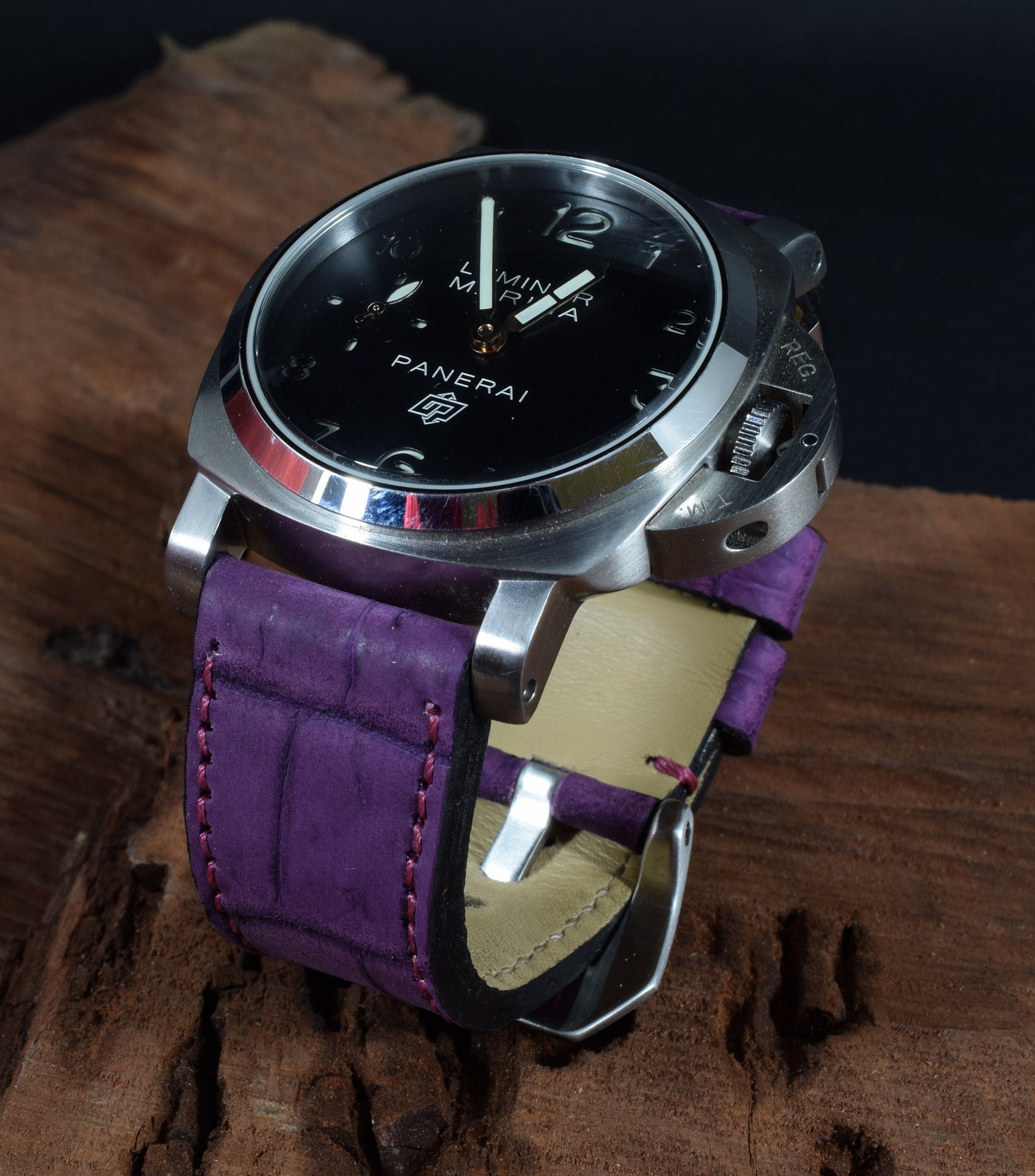MA Watch Strap Genuine Alligator Purple Square Scale Fits Panerai