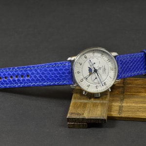 Marinblått äkta Ayers Sea Snake-läder klockarmband 22 mm 20 mm 18 mm handgjort