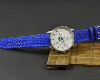 MA watch strap 22 20 18 mm Genuine Sea Snake Ayers skin Navy Blue Shiny fits Rolex Omega Seiko Classic Style Handmade Spain