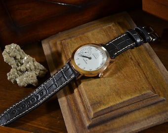 Handmade Matte Black III Genuine Alligator Watch Strap 22mm, 20mm, 18mm