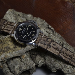 MA watch strap 26 24 22 mm Cork Brown Fantasy Genuine Alligator Nubuck Skin fits Panerai Breitling etc Handmade Spain