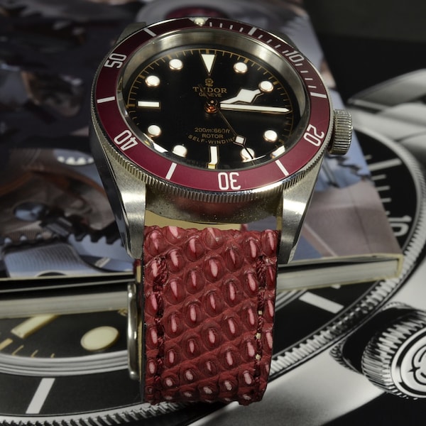 MA watch strap 22 20 18 mm Genuine Lizard skin Band Burgundy Spott Matte fits Rolex Tudor Oris Omega etc