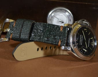 Green Genuine Toad Skin Watch Strap 26 24 22 mm, Handmade Band