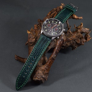 MA Uhrenarmband 22 20 18 mm Genuine Lizard skin Band Green Shiny für die gängigsten Uhren Handmade Spain