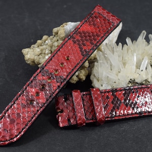 Burgundy Genuine Python skin Watch Strap 23/22-130/80 mm, Handmade Leather Band (328)
