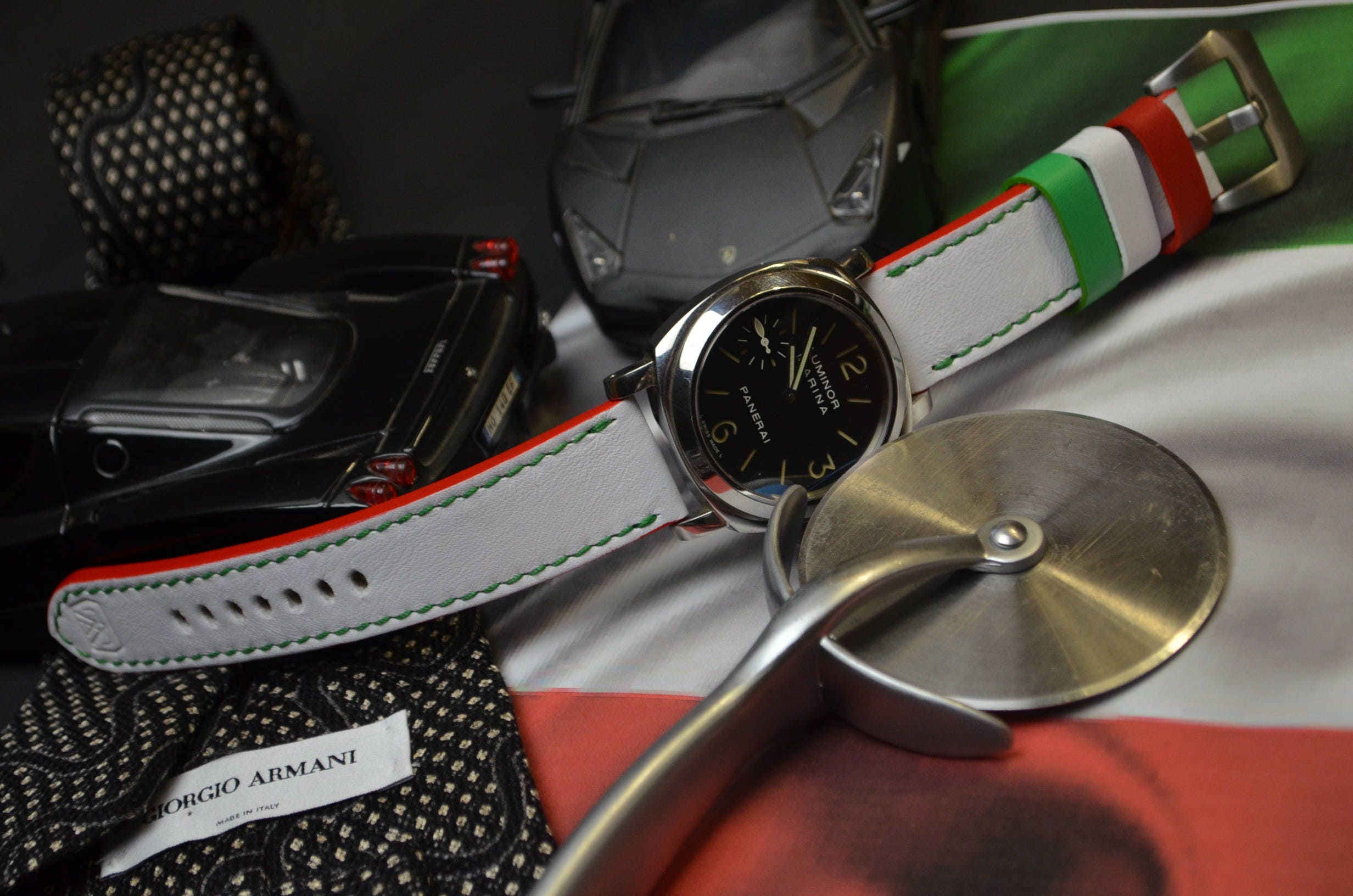Italian Flag Watch Strap 26 24 22 Mm, Handmade Calf Leather for
