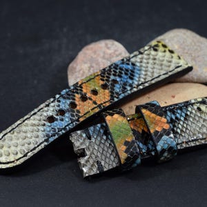 Oryginalny pasek do zegarka ze skóry pytona 24/22-115/75 mm Fantasia Multicolor 1 Czarny (265)