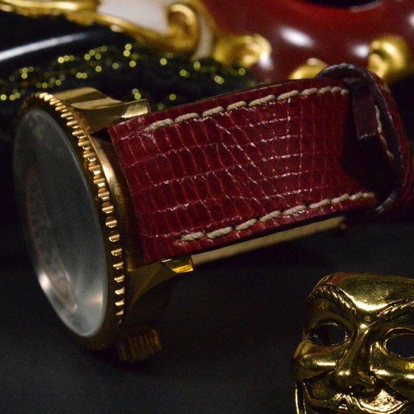 MA watch strap 22 20 18 mm Genuine Lizard skin Band Granat Red Shiny II fits Rolex Omega Breitling Tudor Seiko etc