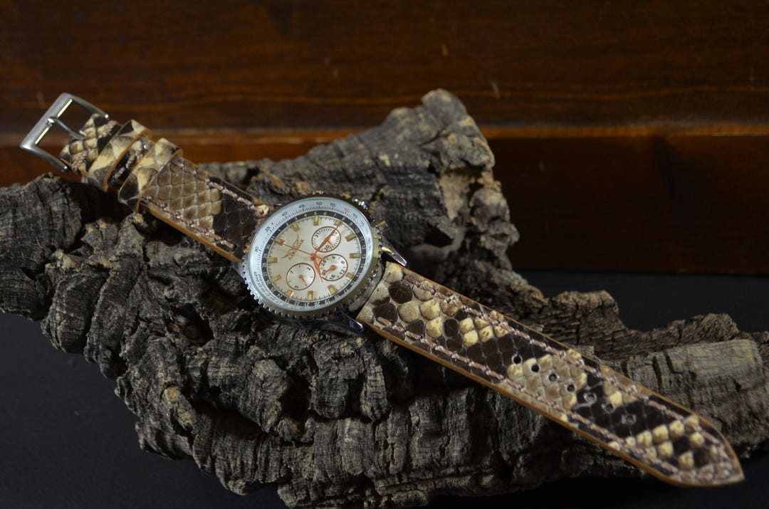 Genuine Python Snake Skin Watch Strap 22mm 20mm 18mm, Beige Shiny