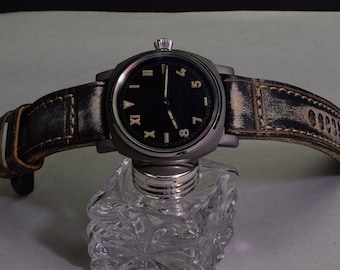 MA Uhrenarmband 26 24 22 mm Colorum Schwarz Beige Echtes Kalbsleder Vintage Band passend für Panerai Breitling Handmade Spain