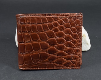 Portefeuille Homme Crocodile Véritable Marron - Bifold Fait Main - Poche Carte Et Fenêtre ID - Neuf