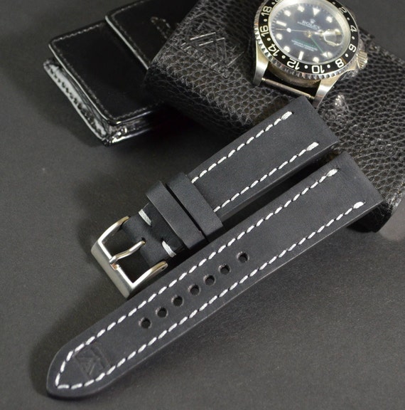 MA Watch Strap 22 20 18 Mm Black II Genuine Nubuck Suede Leather Fits Breitling Rolex Omega Etc Elegant Classic Style Handmade Spain Etsy Canada