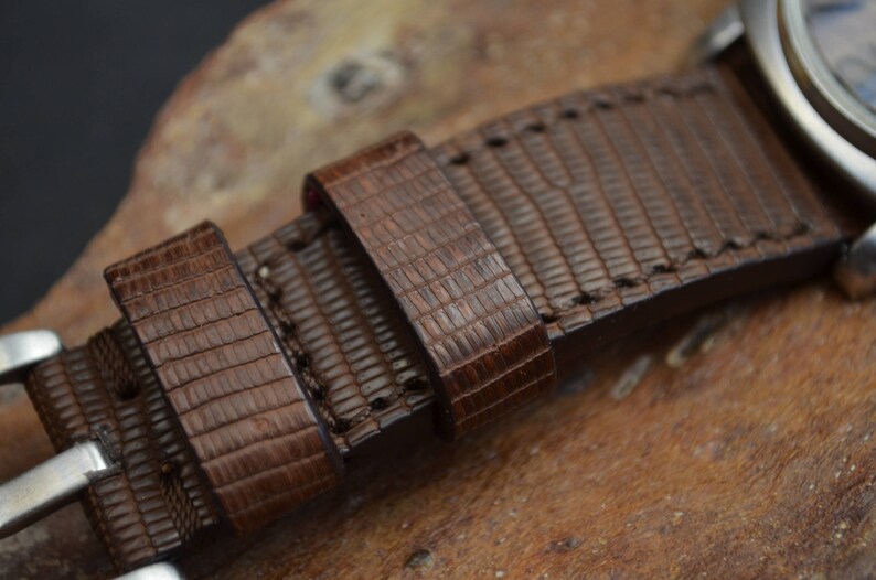 MA watch strap 26 24 22mm Genuine LIZARD skin Coffee Brown Matte fits Panerai Breitling Rolex Omega etc Handmade Spain image 8