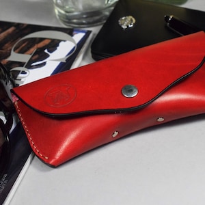 Red Leather Glasses Case Ray Ban Style handmade men - women gift for him her dad mum handcrafted in Spain