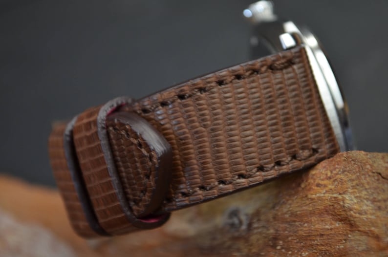 MA watch strap 26 24 22mm Genuine LIZARD skin Coffee Brown Matte fits Panerai Breitling Rolex Omega etc Handmade Spain image 3