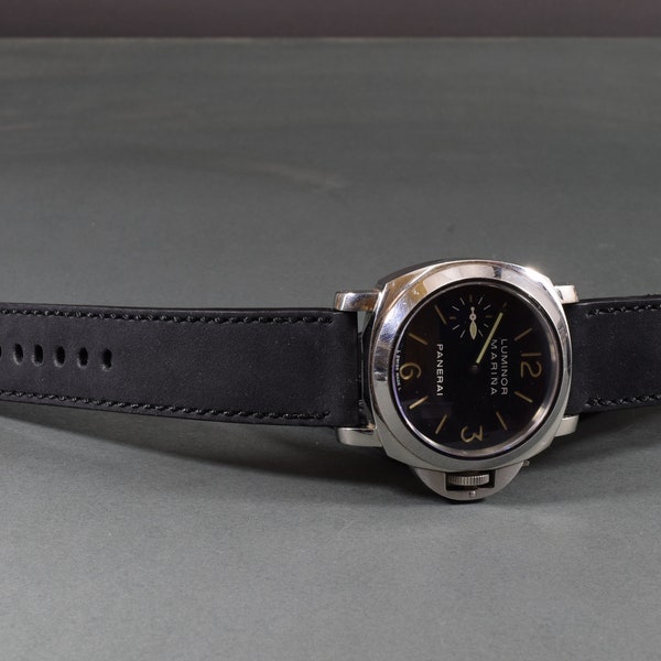Bracelet de montre MA 26 24 22 mm Véritable veau NUBUCK Noir I Bracelet en cuir suédé pour Panerai etc Fait à la main Espagne