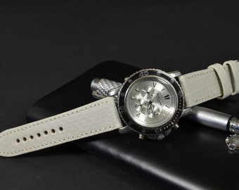Handmade Genuine Sea Snake skin Watch Strap, White Cream Shiny Skin, 18 20 22mm