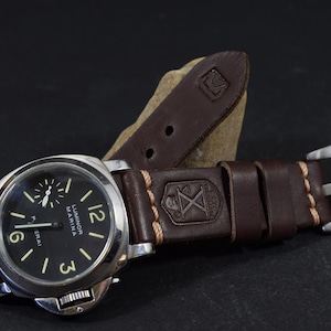 MA watch strap 26 24 22 mm Brown x mas III genuine vintage leather fits Panerai etc handcrafted by atelier Mansarea - Spain