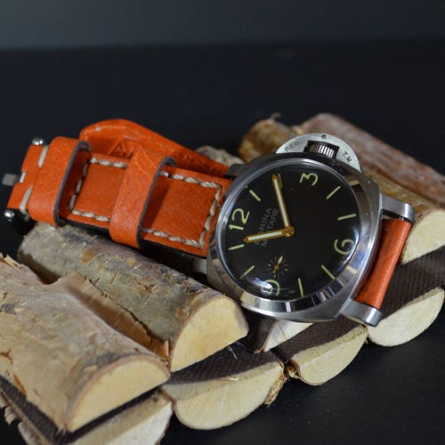 MA watch strap 26 24 22 mm high quality Genuine Calf Leather Vintage Orange Strap Band Polpa fits Panerai etc Handmade Spain