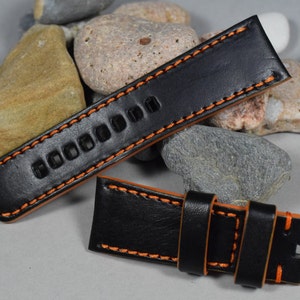 MA watch strap for SevenFriday 28/24 mm 125/80 mm Genuine Calf Leather Imola Black Orange Handmade Spain