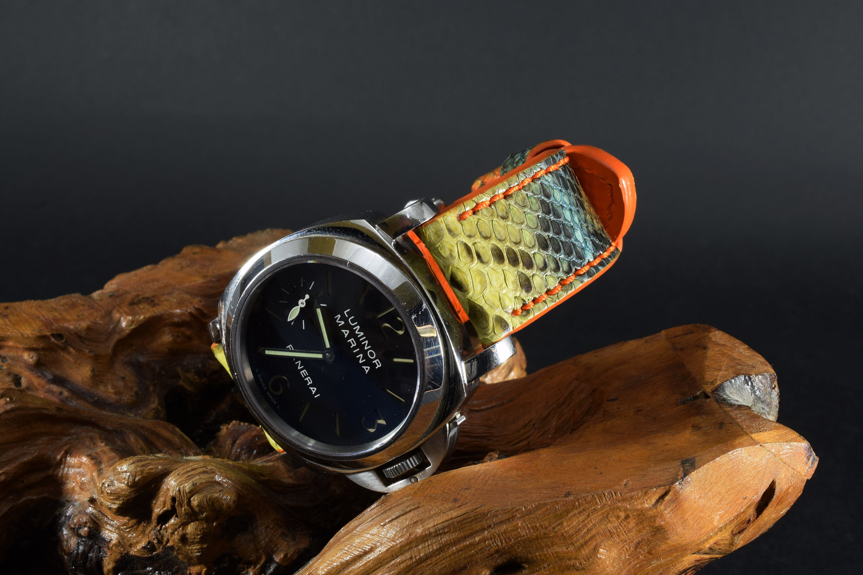 Cinturino Per Orologio In Vera Pelle Di Serpente Multicolore, Fatto A Mano. Taglie Da 12 A 36mm. Personalizzabile!