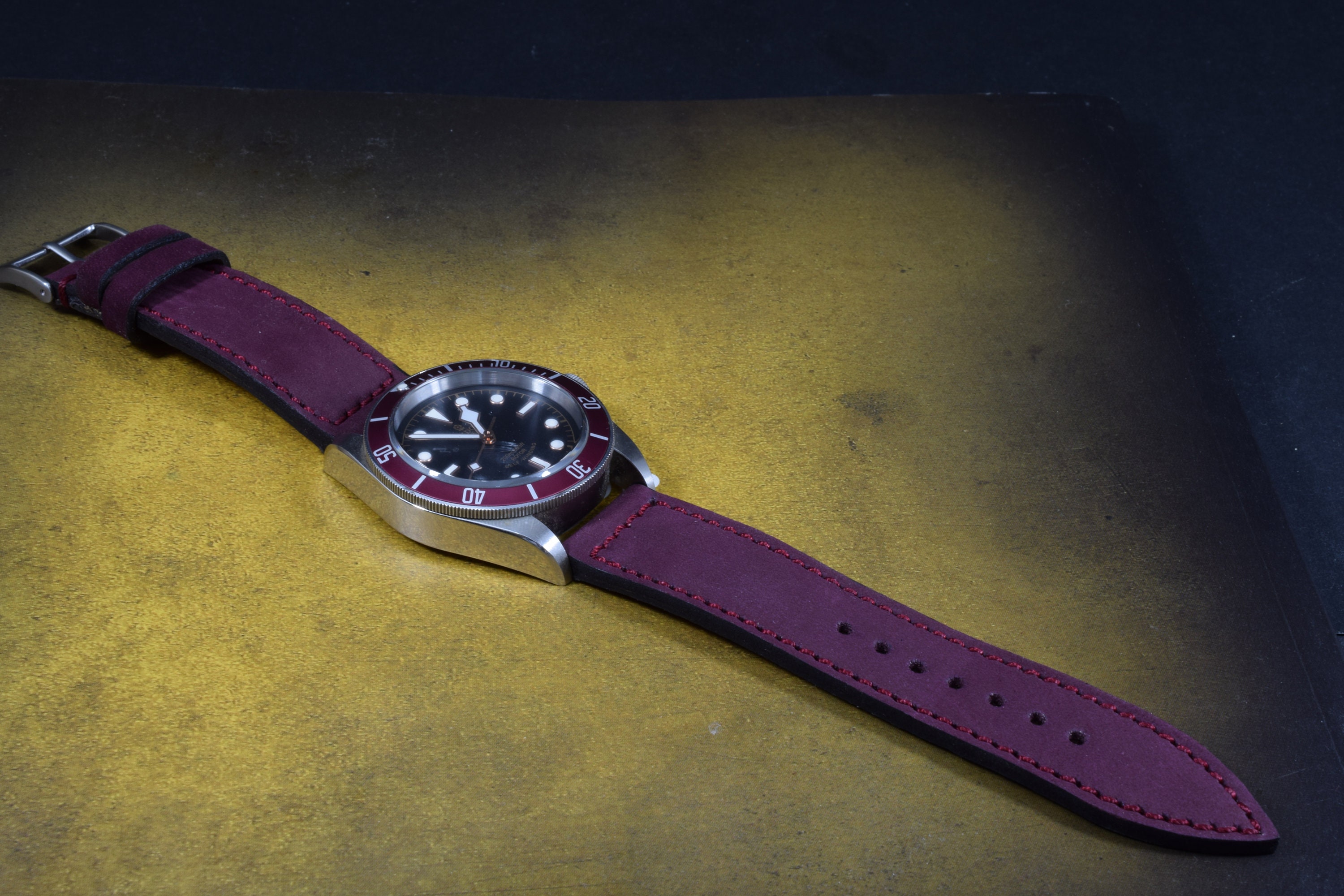 MA Watch Strap 22 20 18 Mm Burgundy I Genuine Nubuck Calf