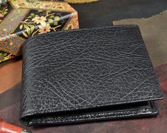 Wallet Bifold Men Black Purse Genuine Calf Carabu Leather Model Roma No. 19 Handcrafted by Atelier Mansarea - Spain