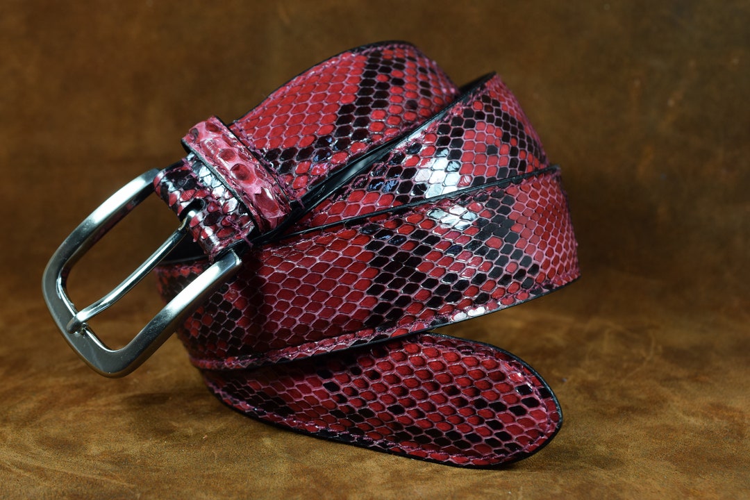 Handmade Raspberry Red Genuine Python Skin Belt, 35mm Luxury Dress Belt ...